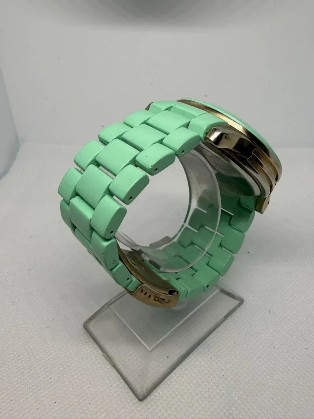 Geneva 6839J-Teal-Gold Unisex Boyfriend Chrono Style Link Watch Teal-Gold